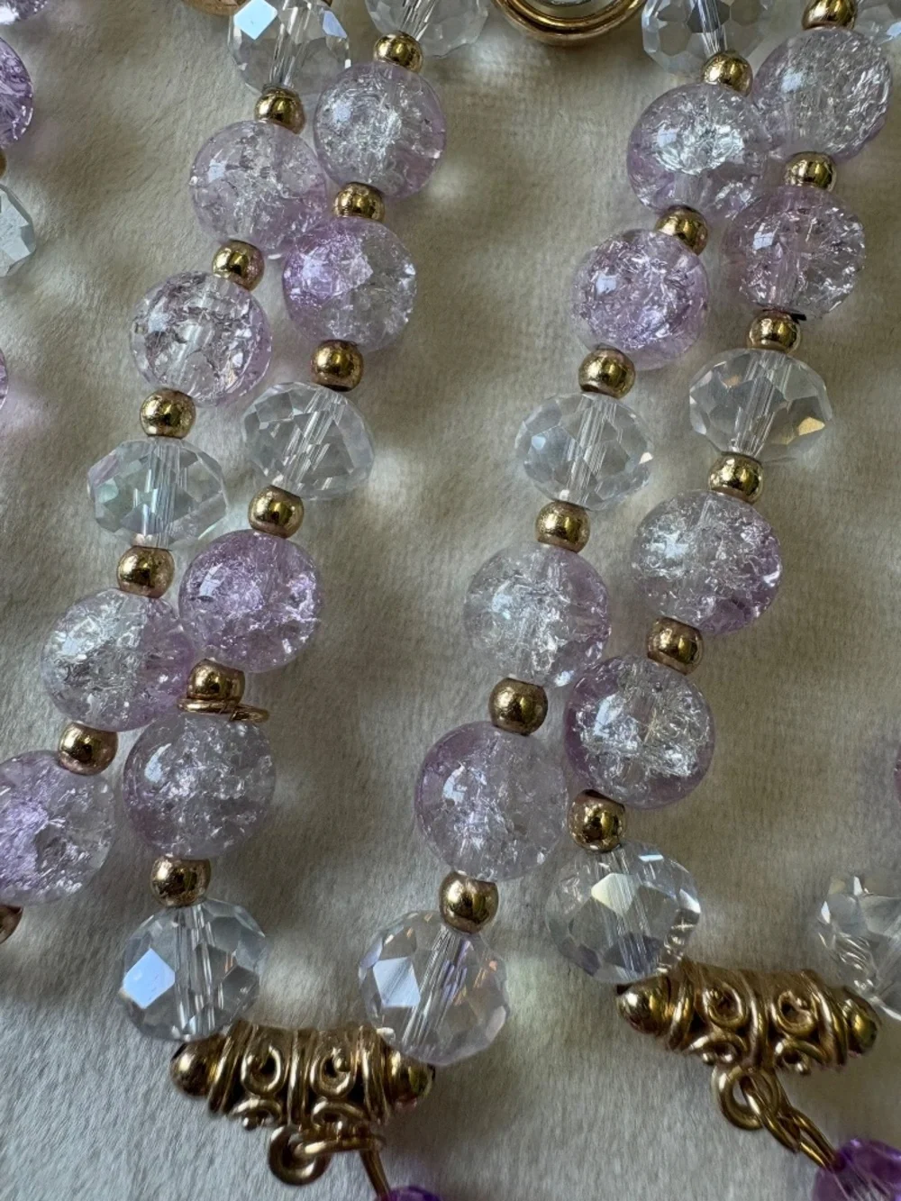 Lavender Glass Bead Stretch Bracelets with Angels Set of Three $15